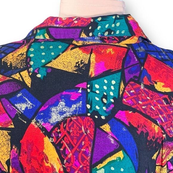 Vintage A Personal Touch Shirt Multicolor Abstract Art Collared Button Up Plus - Picture 2 of 8